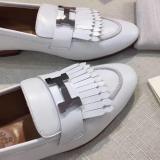 Hermes female breathable  fringed loafer casual driver shoe with decorative H-Shape buckle 