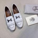 Hermes female breathable  fringed loafer casual driver shoe with decorative H-Shape buckle 
