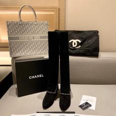Chanel female leather Chelsea elastic high boot &ankle boot with low heel in vegetable-tanned calfskin leather heel height about 2.5cm