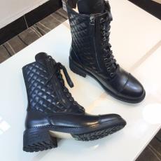 Chanel female pure-color lace-up chunky-heel ankle boot anti-cold winter outfit
