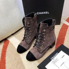 Chanel female suede leather lace-up skim-proof ankle boot with chunky heel must-have winter piece