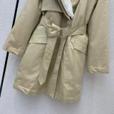 Hermes female stylish cold-resistant winter overcoat indispensable waterproof trench coat with detachable fluffy woollen collar and waist belt