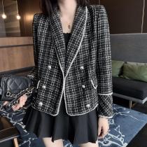 Chanel female upscale ready to wear couture double-breasted button jacket vintage socialite coat outerwear gorgeous street outfit