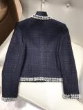 Chanel female upscale couture navy vintage socialite cropped jacket with trimmed artificial pearl superb casual coat for attending a upscale cocktail party