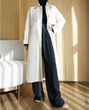 Hermes lady trendy bathrobe-style two-pieces-set cashmere trench coat casual cold-proof long bathrobe outwear with waisted belt 