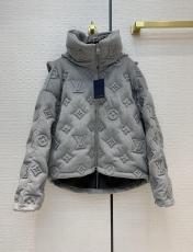 Louis vuitton/Lv neutral cold-proof monogram-embossed tight down jacket cashmere plain overcoat with removable hood 