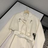 Hermes female two-pieces-set cold-proof cashmere trench coat bathrobe-style dust coat with waisted belt dedium size 
