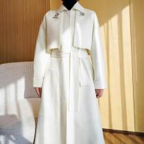 Hermes lady trendy bathrobe-style two-pieces-set cashmere trench coat casual cold-proof long bathrobe outwear with waisted belt 