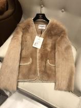 Chanel Luxury Merino fur leather Jacket winter thick fur outerwear suede windbreaker overcoat with faux pearl trimming