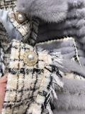 Chanel woman vintage Mink jacket with fluffy collar luxury coldproof fur parka coat warm outerwear with ribbed body and front pearl-encrusted button fastenning