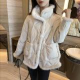 Hermes lady's lightweight warm down coat casual winter fur jacket wind-proof thick outerwear with mink fur trimming and fluffy cuff 