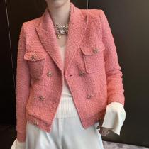Chanel vintage ready to wear double-breasted button boucle tweed  jacket warm windproof autumn coat socialite upscale evening party couture