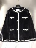 Chanel lady's vintage collarless glistening warm mink jacket luxury coldproof fur outwear with faux pearl trimming 