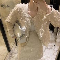 Chanel female vintage ready to wear two-pieces set one-piece dress collarless cropped jacket