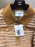 Chanel vintage socialite collarless Mink  jacket warm winter leather mink outerwear stylish fur coat with ribbed body