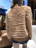 Chanel vintage socialite collarless Mink  jacket warm winter leather mink outerwear stylish fur coat with ribbed body