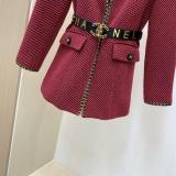 Chanel female vintage collarless cropped jacket autumn windproof thin coat streetwear with waist belt finish 