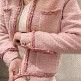 Chanel vintage ready to wear couture boucle tweed cropped jacket autumn warm coat with woven trim