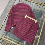 Chanel socialite vintage collarless woollen cropped jacket two-pieces set autumn coldproof thin coat tight flared skirt