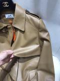 Hermes female casual relaxed fit lambskin leather trench coat waterproof windproof suede dust coat winter overcoat with waisted belt 