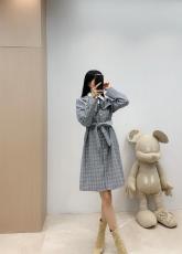Chanel lady casual lapel warm trench coat plain one-piece dress windproof dust coat relaxed fit trench with waist tie 