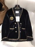 Chanel vintage Merino leather shearling jacket collarless sheepskin shearling coat suede windbreaker thick warm coat with bronze badge decoration