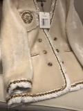 Chanel vintage Merino lambskin shearling jacket collarless winter shearling coat  lamb fur windbreaker thick warm coat with bronze badge decoration