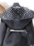 Louis Vuitton/LV female hooded cashmere wrap trench coat relaxed blanket coat coldproof indoor bathrobe with printed-monogram lining and waisted belt 