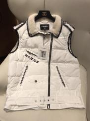 Chanel female casual sleeveless down jacket with lamb fur collar lightweight warm down vest with waisted belt at bottom