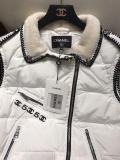 Chanel female casual sleeveless down jacket with lamb fur collar lightweight warm down vest with waisted belt at bottom 