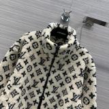 Louis Vuitton/Lv neutral monogram-printed fleece jacket lightweight winter outerwear thick suede coat with front zip-up fastening 