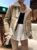 Chanel female casual Tuscany leather fur jacket with fluffy collar and cuff must-have winter fur outerwear suede windbreaker women's fur parka 