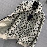 Louis Vuitton/Lv neutral monogram-printed fleece jacket lightweight winter outerwear thick suede coat with front zip-up fastening 