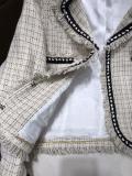 Chanel lady casual collarless boucle tweed  jacket autumn thin cropped coat upscale chanel couture socialite evening party wear