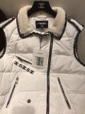 Chanel female casual sleeveless down jacket with lamb fur collar lightweight warm down vest with waisted belt at bottom 
