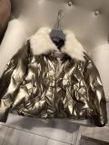 Louis vuitton/LV female waterproof windproof down coat with removable fox fur collar women's tight fur parka essential winter fur jacket outerwear with waisted belt at chest 