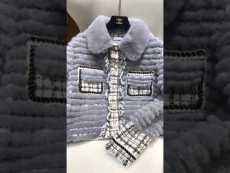 Chanel woman vintage Mink jacket with fluffy collar luxury coldproof fur parka coat warm outerwear with ribbed body and front pearl-encrusted button fastenning