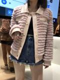 Chanel vintage socialite collarless Mink  jacket warm winter leather mink outerwear stylish fur coat with ribbed body