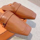 square-toe Hermes women's flat sandal half drag slide mules outdoor slipper footwear size35-40