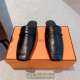 square-toe Hermes women's flat sandal half drag slide mules outdoor slipper footwear size35-40
