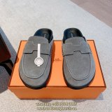 Hermes suede slide flat sandal half drag mules outdoor slipper footwear full inclusion Size35-40