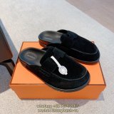 Hermes suede slide flat sandal half drag mules outdoor slipper footwear full inclusion Size35-40