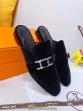 Hermes velvet slide mules half drag shoes women's summer flat sandal outdoor slipper size35-40