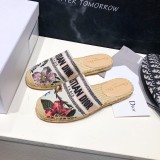 Dior flat espadrilles sandal half drag shoes slide mules slipper women's summer footwear size35-40
