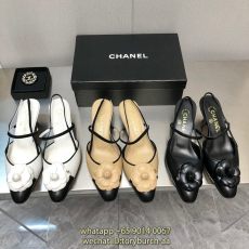 Chanel camellia kitten-heel slingback sandal heeled pump slip-on slide mules half drag shoes Size35-40