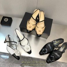 Chanel camellia kitten-heel slingback sandal heeled pump slip-on slide mules half drag shoes Size35-40