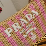 1BH204 Prada Raffle-woven underarm baguette vintage shoulder hobo three pieces bag set
