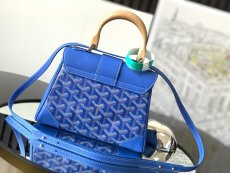 Goyard mini saigon wooden-handdle handbag vintage compact cosmetic trunk case with buckle closure