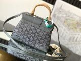 Goyard mini saigon wooden-handdle handbag vintage compact cosmetic trunk case with buckle closure