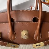 mixed material Hermes Birkin 35 large travel handbag full handmade stitch gold buckle